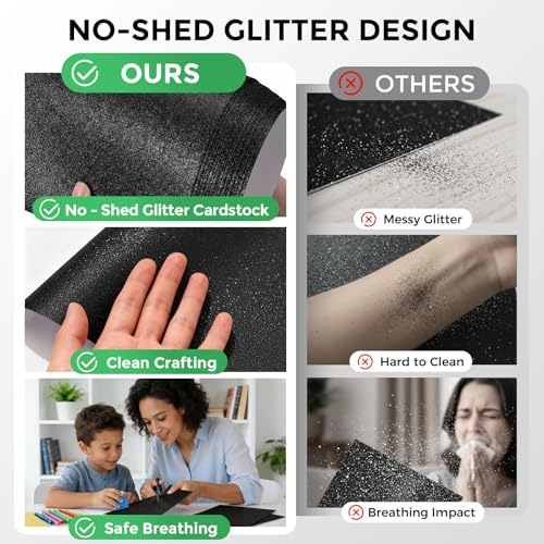 BOOKNOW 27 Sheets Black Glitter Cardstock Paper, 8.27" x 11.7" (A4 Size) Heavyweight Sparkle Paper for Card Making, Graduation Cap Decorations, Birthday Banners & DIY Crafts - Image 3