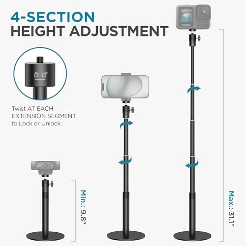 InnoGear Webcam Stand 31 Telescopic Webcam Mount Vlogging Stick with Phone Holder Web Cam Stand for Logitech Webcam C922 C930e C920S C920 C615 C960 C920x BRIO 4K NexiGo N60 Phones Cameras - Image 3
