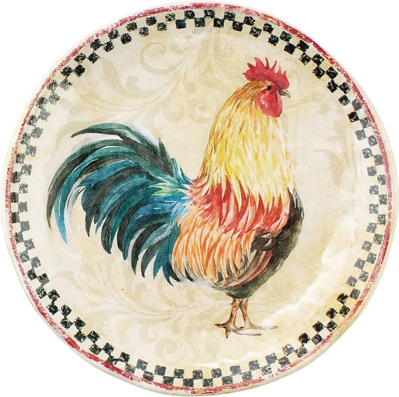 UP UPware Country Rooster Melamine Round Dessert Plates Small Serving Plates for Appetizer Snacks and Side Dishes Multicolor 6 Inch Set of 4 - Image 3