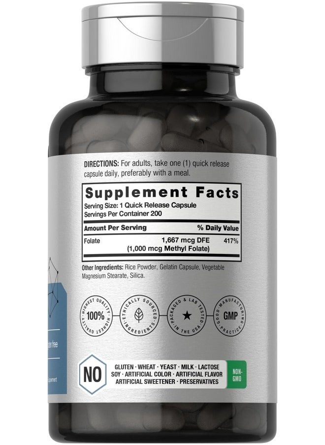 Horbaach Horbäach Methyl Folate 1000 mcg | 200 Capsules | 5-MTHF | Folic Acid Supplement | Non-GMO, Gluten Free Methylfolate  - Image 2