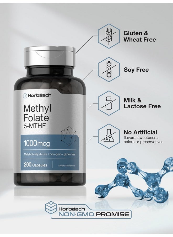 Horbaach Horbäach Methyl Folate 1000 mcg | 200 Capsules | 5-MTHF | Folic Acid Supplement | Non-GMO, Gluten Free Methylfolate  - Image 4