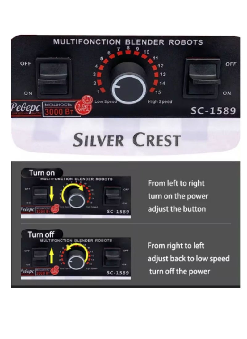 SILVER CREST - Professional Blender 2 In 1 4500W High Power Blenders For Kitchen Stainless Countertop Smoothie Blender Ideal for Smoothies Shakes - Image 1