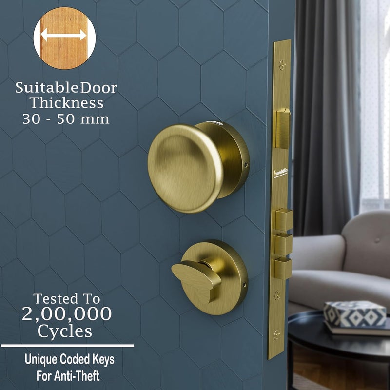 Medellin Medellin Premium and Lavish Antique Brass Mortise Door Lock 1011 and Complete Handle Set with 3 Brass Keys Main Door Lock for HomeBedroomOfficeHotel Finish Antique Brass Matt  - Image 2