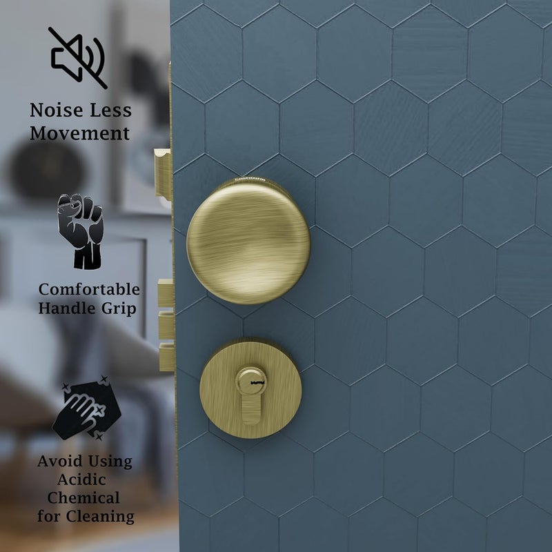 Medellin Medellin Premium and Lavish Antique Brass Mortise Door Lock 1011 and Complete Handle Set with 3 Brass Keys Main Door Lock for HomeBedroomOfficeHotel Finish Antique Brass Matt  - Image 3