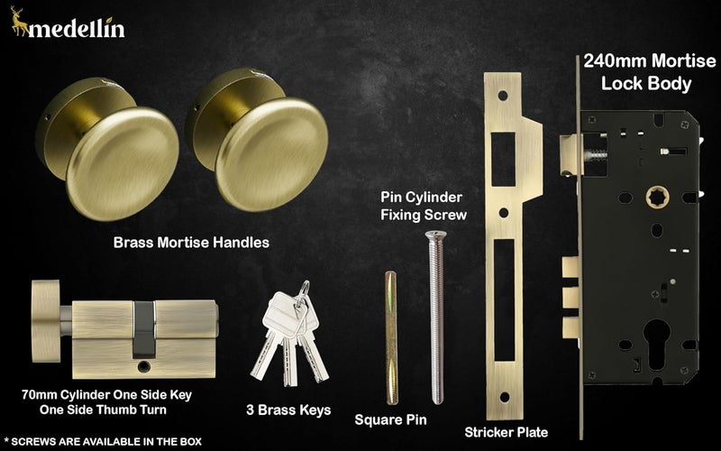 Medellin Medellin Premium and Lavish Antique Brass Mortise Door Lock 1011 and Complete Handle Set with 3 Brass Keys Main Door Lock for HomeBedroomOfficeHotel Finish Antique Brass Matt  - Image 5