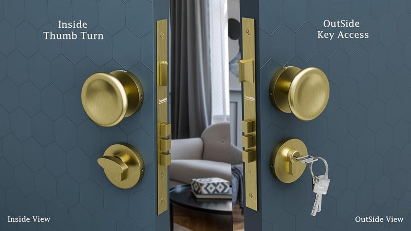 Medellin Medellin Premium and Lavish Antique Brass Mortise Door Lock 1011 and Complete Handle Set with 3 Brass Keys Main Door Lock for HomeBedroomOfficeHotel Finish Antique Brass Matt  - Image 4