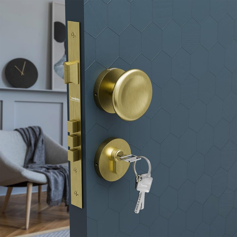 Medellin Medellin Premium and Lavish Antique Brass Mortise Door Lock 1011 and Complete Handle Set with 3 Brass Keys Main Door Lock for HomeBedroomOfficeHotel Finish Antique Brass Matt  - Image 1