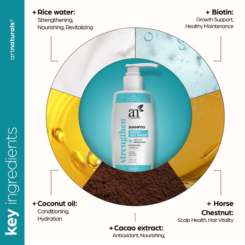Artnaturals Rice Water + Biotin Shampoo - (16 Fl Oz / 473ml) - Sulfate Free â€“ Dual Bottle -Made with Banana, Quinoa, and Coconut to Promote Strength, Shine, and Growth - Image 4