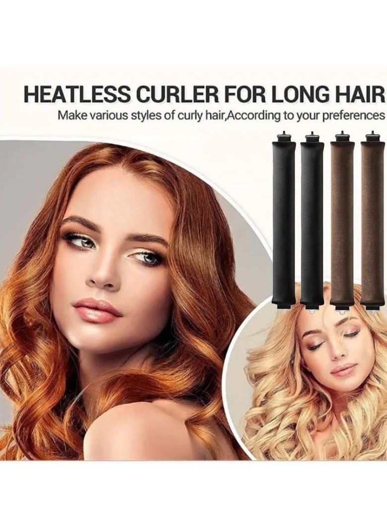 إسكدنيا Heatless Hair Curler Headband, Overnight Blowout Curls Rods for All Hair Types, Flexi Rods with Hook, Comfortable Sleep-In No Heat Curling, Long Hair Styling Tools, Brown, Black - Image 4