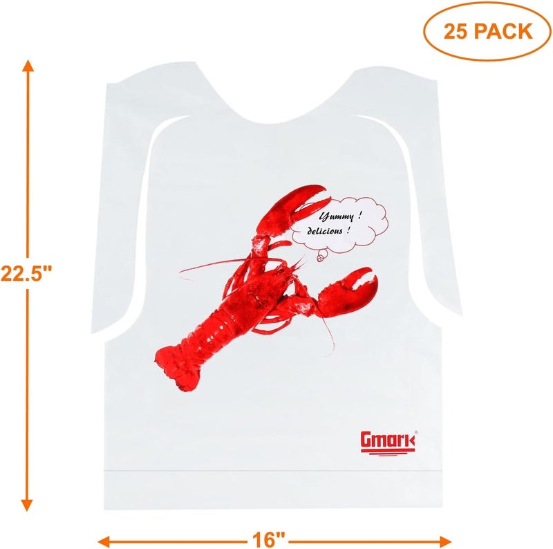 Gmark 25 Pack Disposable Plastic Lobster Bibs Crawfish Crab Feasts - Keep Clothing Clean - Great for restaurants, lobster, seafood or crawfish party GM1066 - Image 3