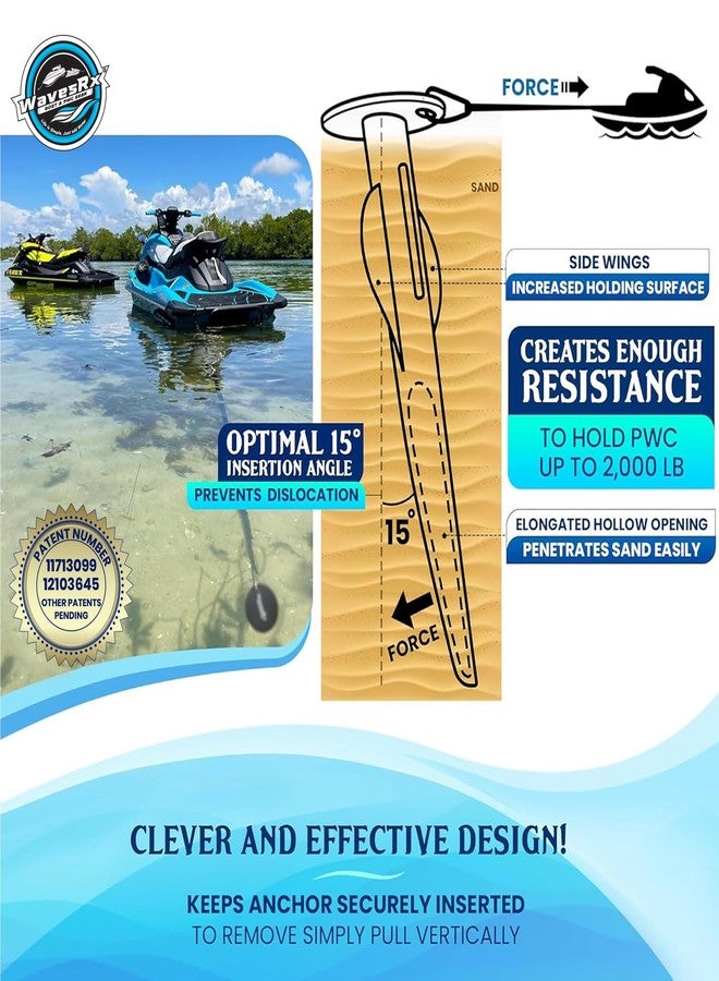 WAVESRX مرساة شاطئية من الألومنيوم مقاس 12 بوصة من WAVESRX - WaveCobra | تُثبّت مركبتك المائية بأمان بالقرب من الشاطئ أو على حاجز رملي أو في المياه الضحلة | تصميم فائق الخفة حاصل على براءة اختراع (قيد الانتظار) للدراجات المائية الصغيرة والدراجات المائية النفاثة - Image 4