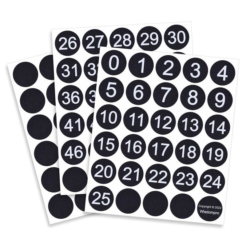 Wisdompro Consecutive Number Stickers 0 to 50 2 Set  15 inch Vinyl Self Adhesive Round Number Label Decals for Inventory Storage Organizing Lockers Boxes Bins Toolbox  Black