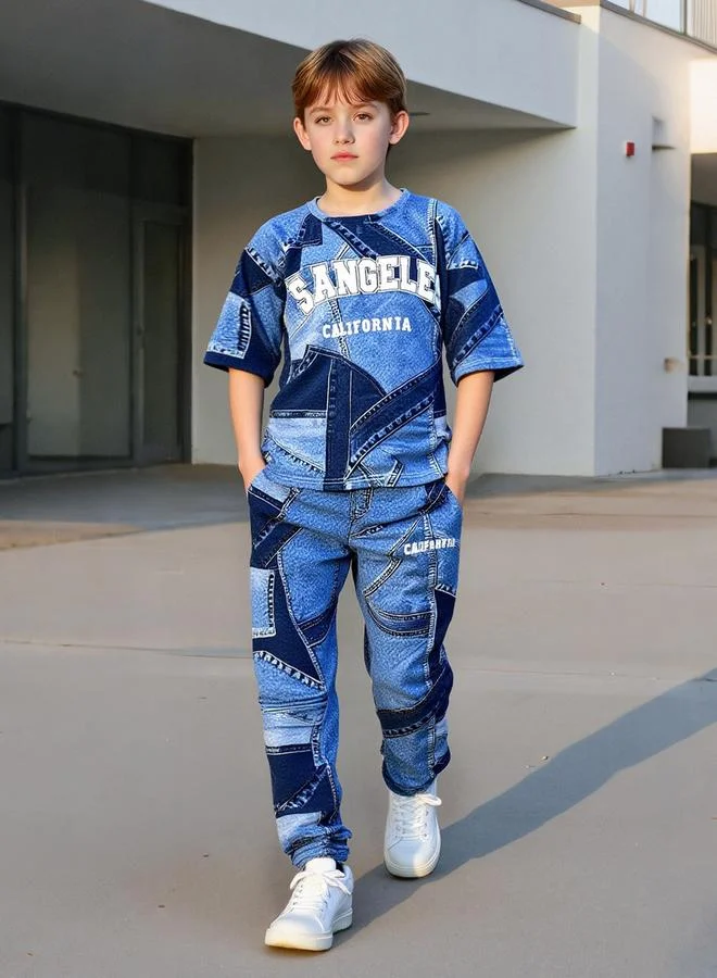 Take Two Take Two Teens Printed Round Neck T-Shirt and Joggers Set