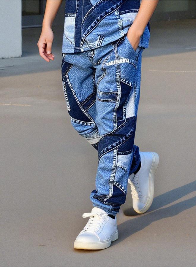 تايك تو طقم تيشيرت مطبوع بياقة دائرية مع جوغر - Image 5