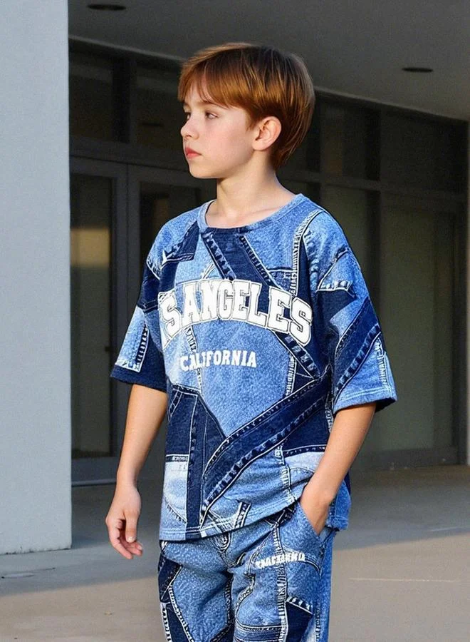 Take Two  Teens Printed Round Neck T-Shirt And Joggers Set for Men | Best Price UAE