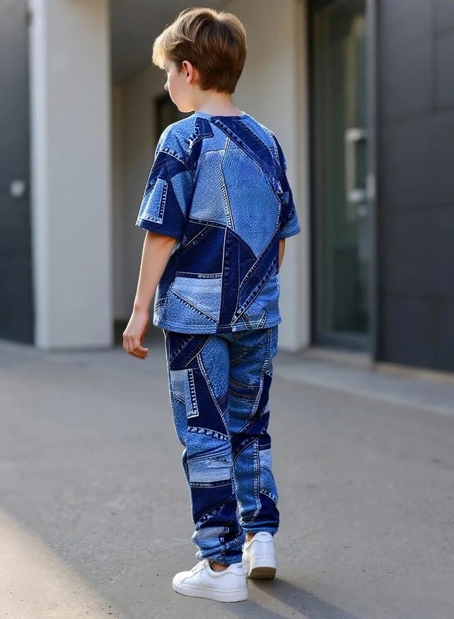 Take Two  Teens Printed Round Neck T-Shirt And Joggers Set for Men | Best Price UAE
