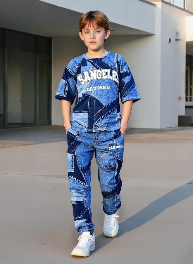 تايك تو طقم تيشيرت مطبوع بياقة دائرية مع جوغر - Image 2