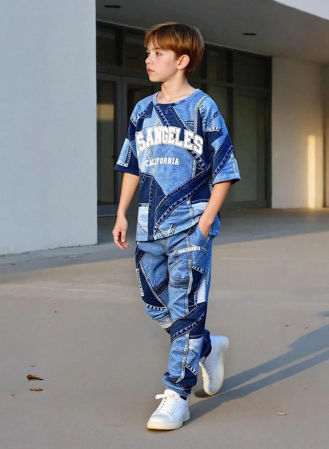 Take Two Take Two Teens Printed Round Neck T-Shirt and Joggers Set