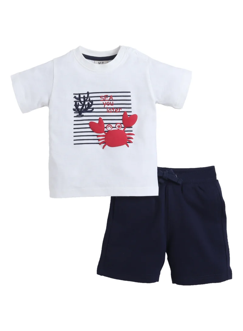 Victor And Jane  Boys' 2pcs Cute Crab Print Round Neck T-Shirt and Shorts Set for Men | Best Price UAE