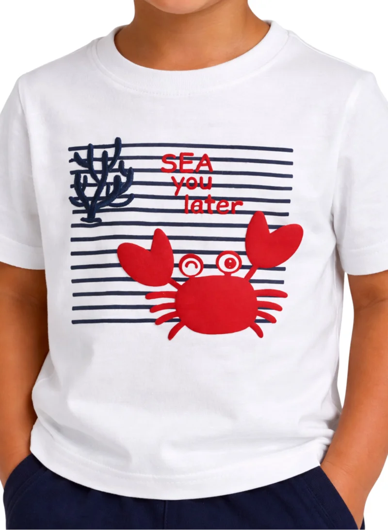 Victor And Jane  Boys' 2pcs Cute Crab Print Round Neck T-Shirt and Shorts Set for Men | Best Price UAE