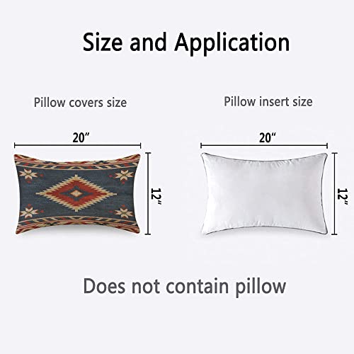 TKS MITLAN Southwest Diamond Blue Red Pillow Covers 12 x 20 Inch Indian Style on Blue Background Decorative Throw Pillow Covers Linen Cushion Case for Sofa Couch - Image 4