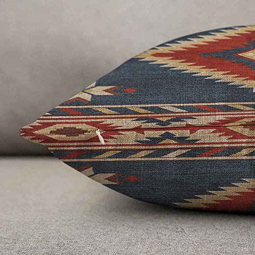 TKS MITLAN Southwest Diamond Blue Red Pillow Covers 12 x 20 Inch Indian Style on Blue Background Decorative Throw Pillow Covers Linen Cushion Case for Sofa Couch - Image 5