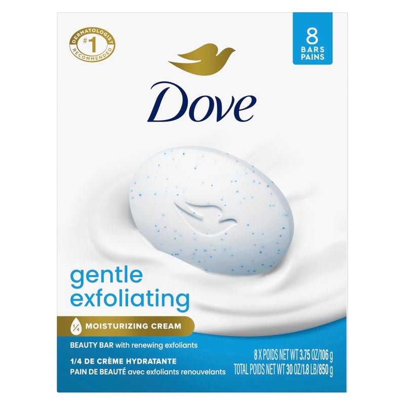 Dove Beauty Bar Soap 8 Bars Gentle Exfoliating, for Soft, Smooth Skin, Gently Renews Skin 3.75 oz - Image 1