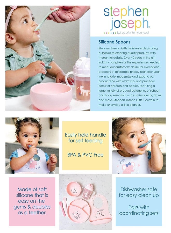 Stephen Joseph Baby Silicone Spoon Set, First Stage Feeding Spoons for Infants, Spoon Set Encourages Self-Feeding, Toddler Feeding Spoons, Coral Flower - Image 5