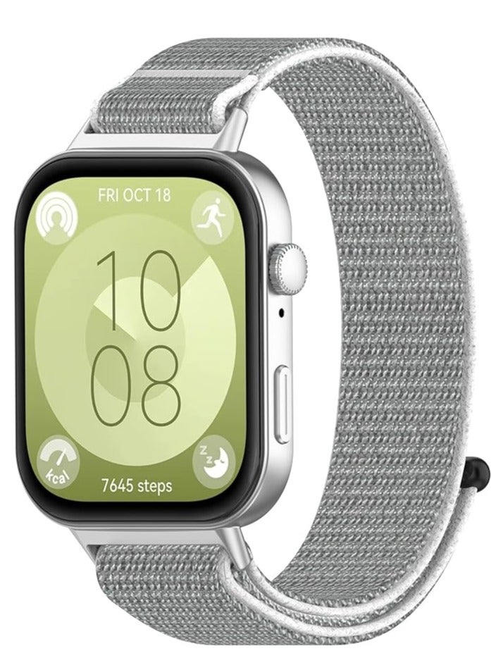 DUSALA Nylon Replacement band Compatible with Huawei Fit 3 Watch, Breathable watch band Silver - Image 2