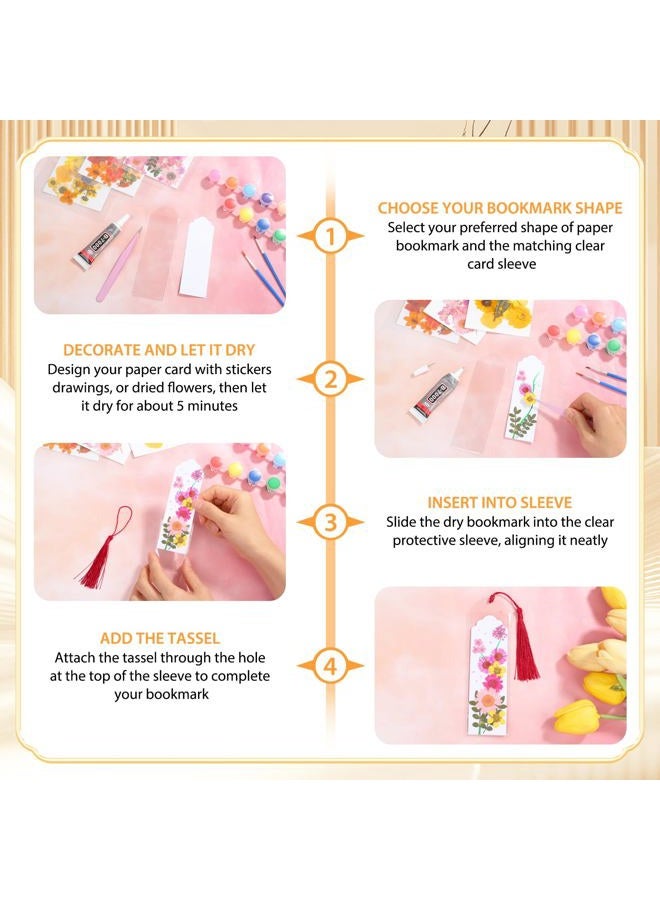 Comkrivy 240 Pcs Kraft Paper Blank Bookmarks, 3 Sizes 2 Colors Bookmark Making Kit with 80 Pcs Clear Bookmark Sleeves & 80 Pcs Colorful Tassels, Paper Book Mark Bulk for DIY Crafts, Gift Tags, School Projects - Image 5