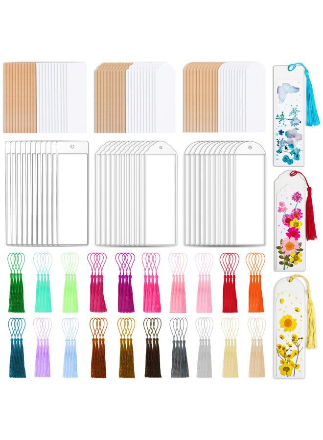 Comkrivy 240 Pcs Kraft Paper Blank Bookmarks, 3 Sizes 2 Colors Bookmark Making Kit with 80 Pcs Clear Bookmark Sleeves & 80 Pcs Colorful Tassels, Paper Book Mark Bulk for DIY Crafts, Gift Tags, School Projects - Image 1