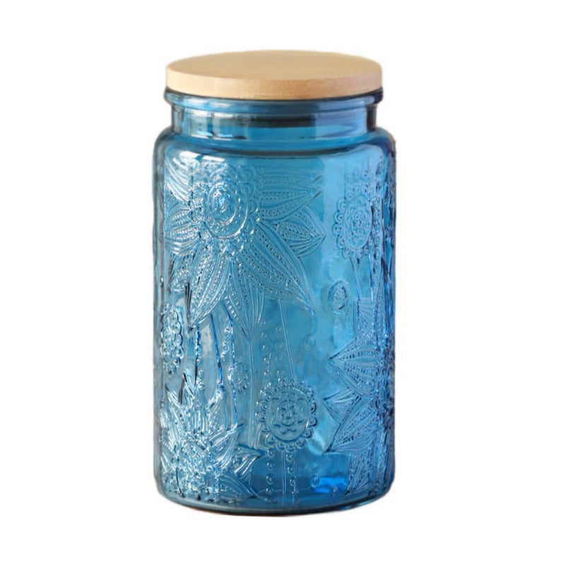 ANSQU 34oz Blue Glass Container Candy Jar with Lid Vintage Colored Mason Jars for Kitchen Decorative Jar for Coffee Tea Candy Cookies Cute Jar Blue 1 Pack