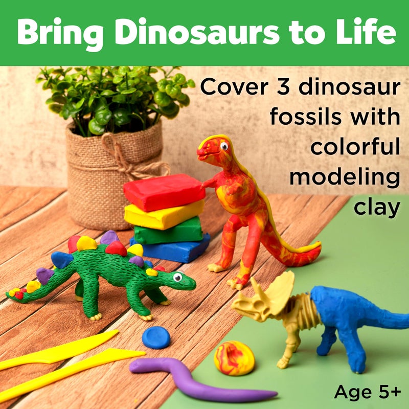 Creativity for Kids Create with Clay Dinosaurs: Craft 3 Dinosaur Toys for Kids Activities, Sensory Craft Kit for Kids Ages 5-8+, Dinosaur Gifts & Kids Toy - Image 2