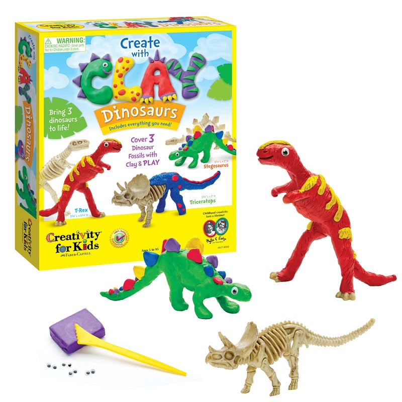 Creativity for Kids Create with Clay Dinosaurs: Craft 3 Dinosaur Toys for Kids Activities, Sensory Craft Kit for Kids Ages 5-8+, Dinosaur Gifts & Kids Toy - Image 1