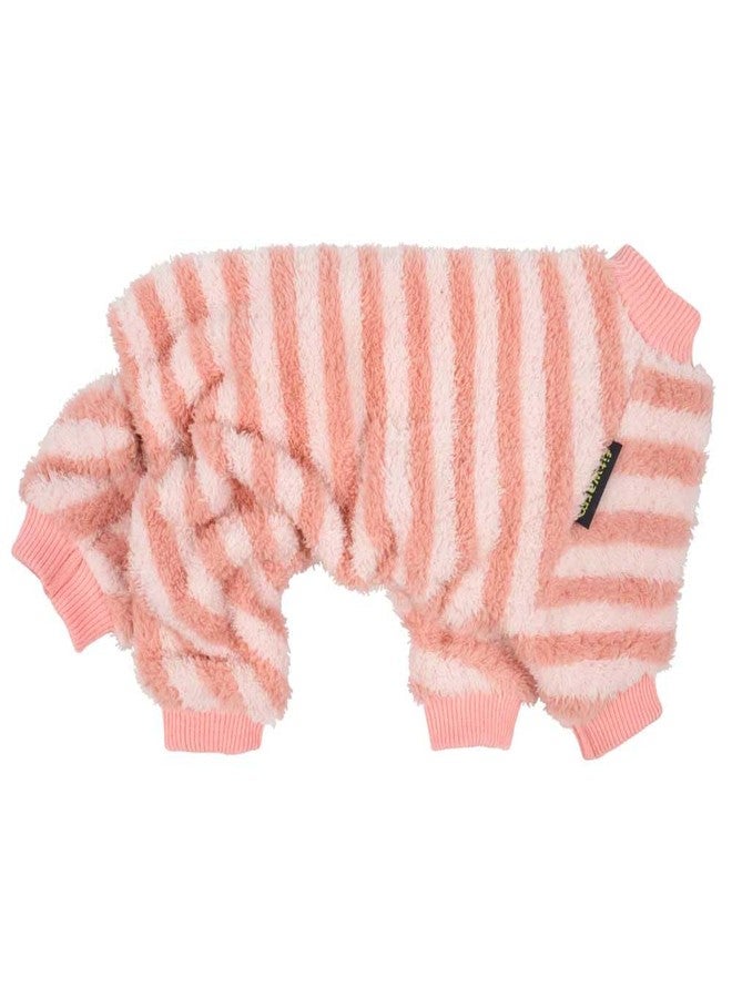 Fitwarm Fuzzy Fleece Stirped Dog Pajamas, Warm Dog Winter Clothes for Small Dogs Girl, Cozy Dog Onesie, Pet Jumpsuit, Doggy Apparel, Pink, White, Medium - Image 5