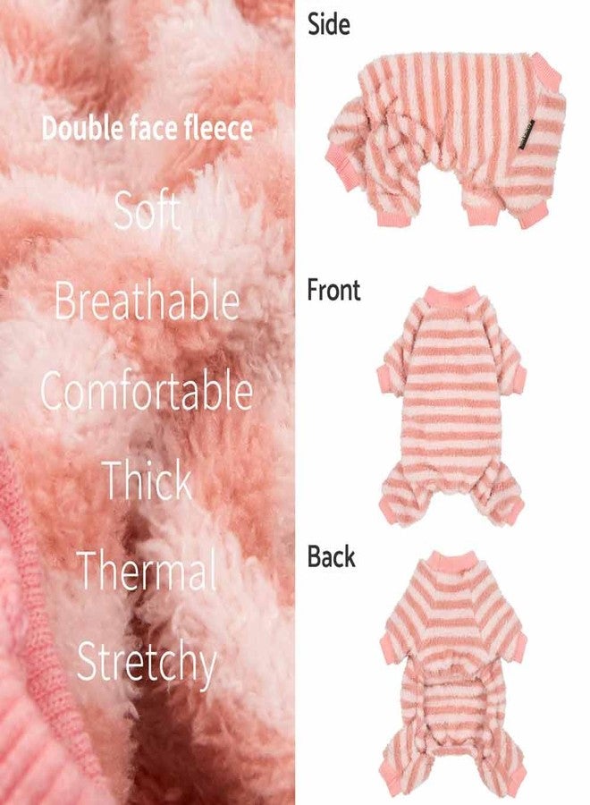 Fitwarm Fuzzy Fleece Stirped Dog Pajamas, Warm Dog Winter Clothes for Small Dogs Girl, Cozy Dog Onesie, Pet Jumpsuit, Doggy Apparel, Pink, White, Medium - Image 4