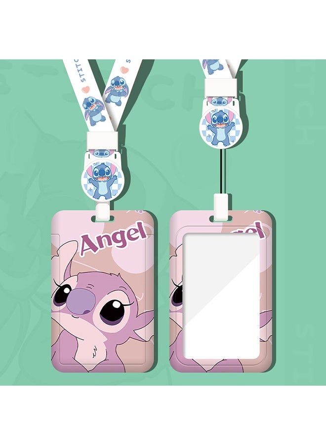 Stitch Angel Retractable Lanyard with ID Card Holder - Cute Cartoon Badge Reel for Girls - Image 1
