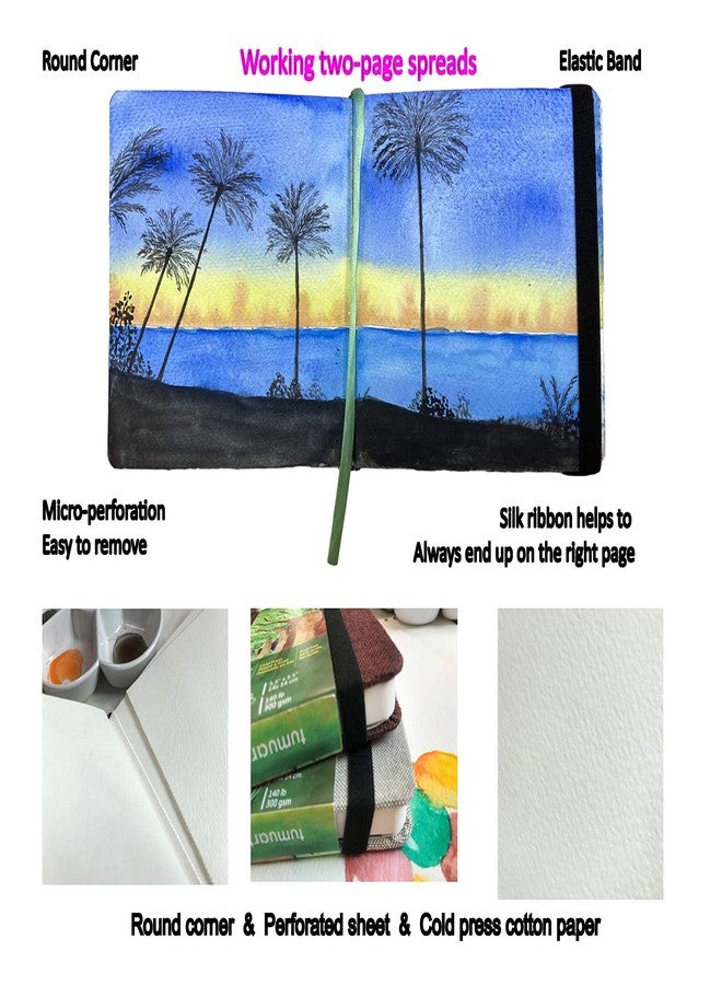 tumuarta Square Watercolor Journal, 8.25x8.25”, 140 LB, 300 GSM, 25% Cotton, Cold Press, 24 Sheets, 48 Pages, Watercolor Paper Sketchbooks for Use As Travel Mixed Media Pads Plein Air Set - Image 3