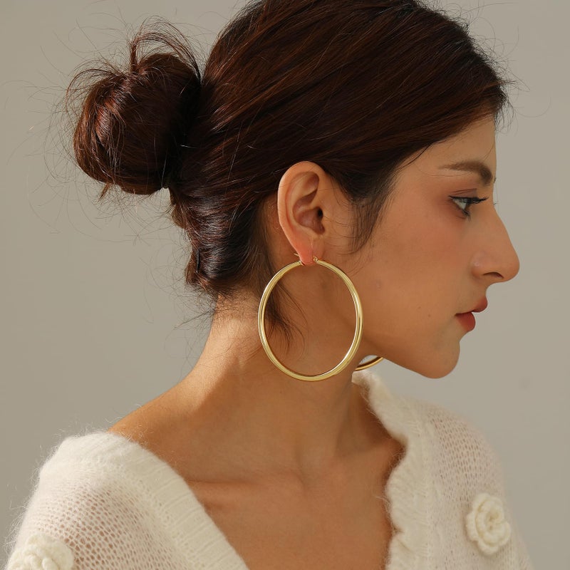 OOOPEL Steling Silver 4mm Thick Chunky Hollow Tube Hoops Earrings - Hypoallergenic Lightweight Gold Hoop Earrings 20/30/40/50/60/70MM - Image 2