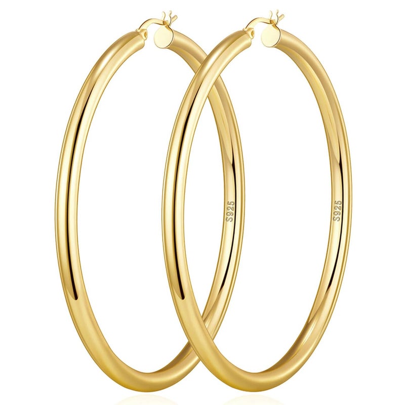 OOOPEL Steling Silver 4mm Thick Chunky Hollow Tube Hoops Earrings - Hypoallergenic Lightweight Gold Hoop Earrings 20/30/40/50/60/70MM - Image 1