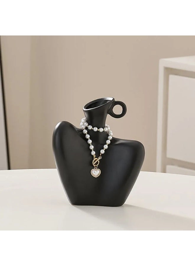 مزهرية إبداعية سوداء على شكل ترقوة لتزيين سطح المكتب - ديكور منزلي (مع قلادة) - Image 1