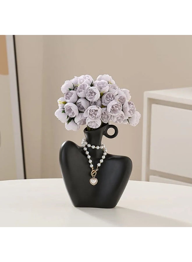 Creative Ceramic Clavicle Vase with Pearl Necklace - Human Body Art Desktop Ornament for Modern Home Decor Craft - Image 3
