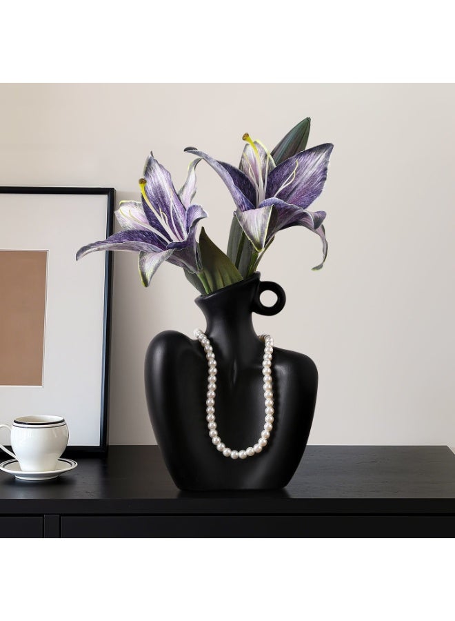 Creative Ceramic Clavicle Vase with Pearl Necklace - Human Body Art Desktop Ornament for Modern Home Decor Craft - Image 5