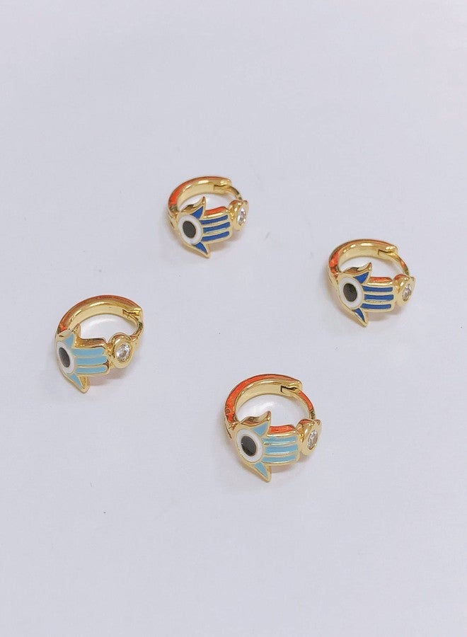 OIDIMS Blue Evil Eye Small Hoop Earring Protection Hamsa Hand of Fatima Cubic Zirconia Tiny Cuff Sleeper Mini Huggie Lucky Crystal Jewelry Gift for Women Birthday Bff Xmas (Dark Blue) - Image 2