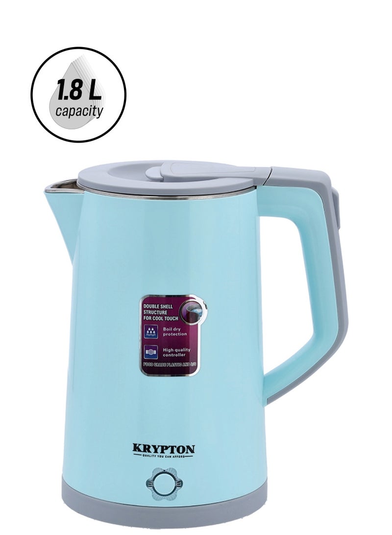 KRYPTON Double layer Kettle With Rotational Base, Automatic Cut-Off, Boil Dry Protection, Stainless Steel Inner Body, Detachable Power Base, Strong Double Layer Housing 1.8 L KNK6105 Blue - Image 1