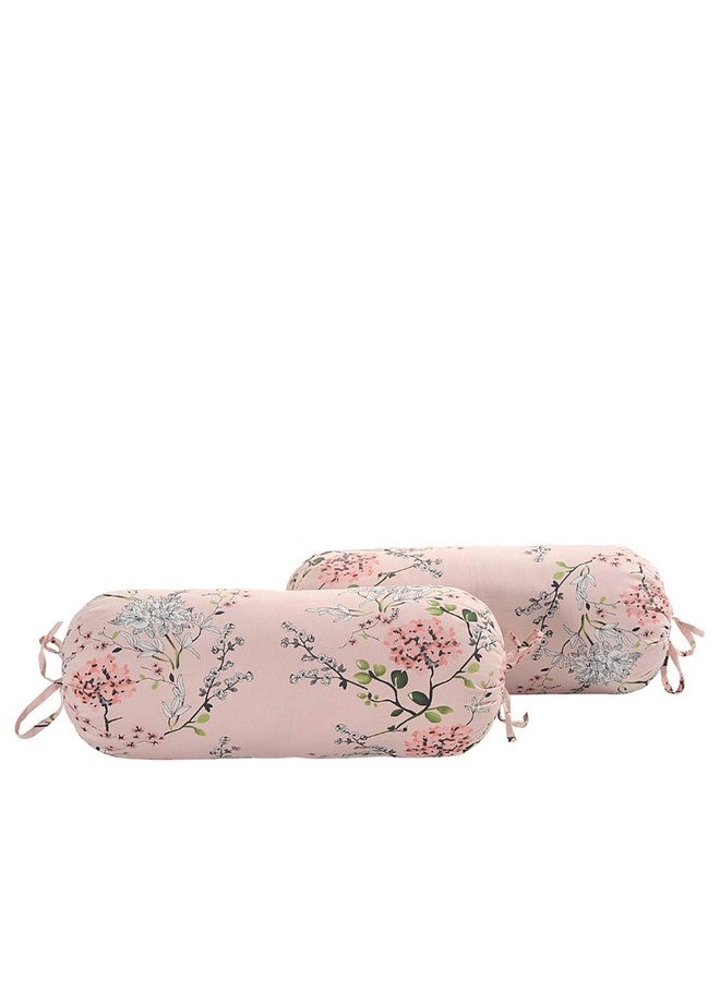 Swayam Set of 2 Pure Cotton Bolster Cover | 30x30 Inch | Soft Breathable Masnad Cover 210TC | Durable & Washable | Floral Print Bolster Cover for Diwan, Bed & Sofa - Peach - Image 1