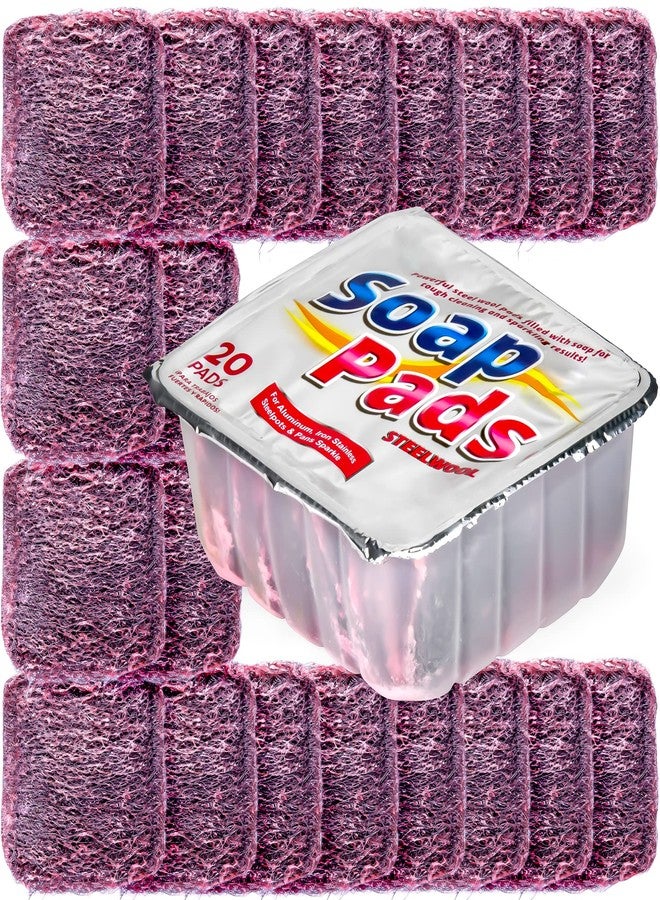 SteadMax 20 Pack Steel Wool Soap Pads, Pre-Soaped Metal Scouring Pads for Easy Cleaning of Dishes, Pans, Ovens and Pots - Image 1