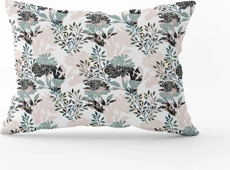 كانغو هوم White Pink Floral Decorative Digital Print Throw Pillow Case - CGH496-3550 Double Sided Printed
