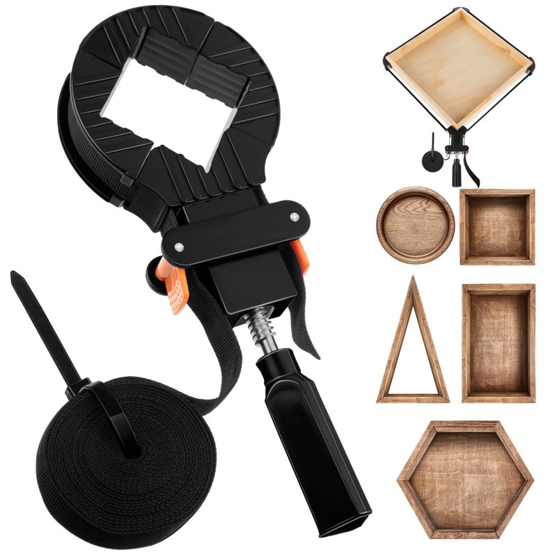 Feekoon 1 Pack 13 FT Belt Band Strap Clamps for Woodworking Quick Release Band Clamps with 4 Corner Claws Thick and Sturdy Belt Clamp Adjustable Picture Frame Clamp Tool