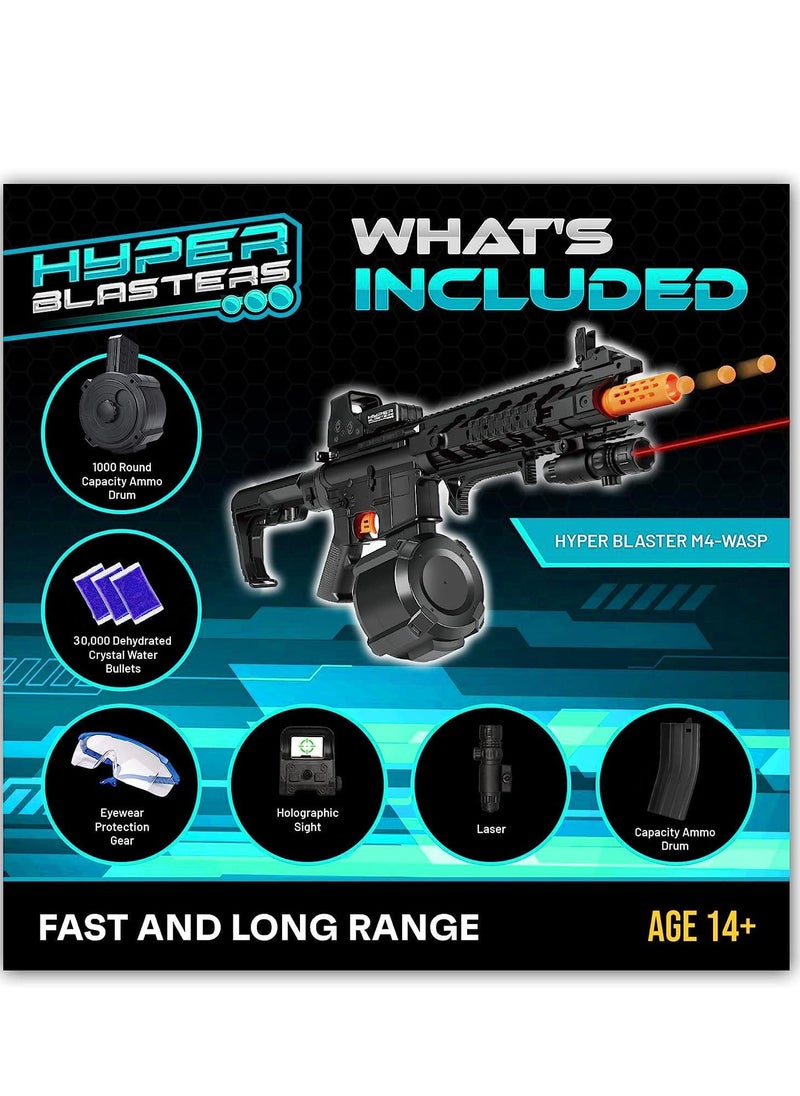 Moonmen - M4 Wasp Gel Ball Blaster with 1000 Round Capacity Ammo Drum – Splatter Ball Blaster Includes 30,000 Planet Friendly No- Stain Water Beads- Fun and Exciting Electric Blaster - Image 1